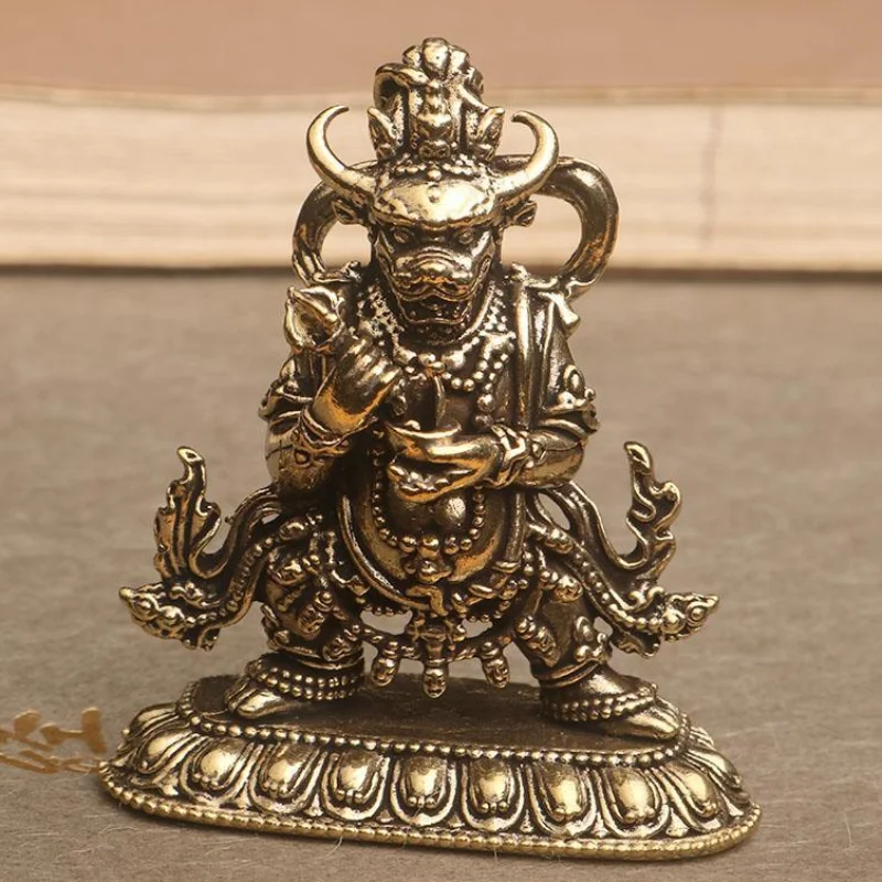 Tibetan Bronze Mahakala Statue Ox Head Yamantaka Buddha Figurine Vajrayana Buddhism Art Home Altar Decor Collectible Gift 6cm