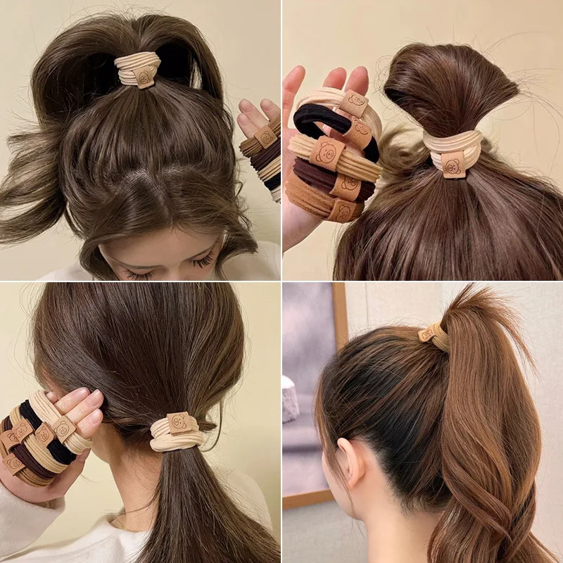 

New Korean Bear Fashion Cute Hair Circle High Elasticity Rubber Band Sweet High Ponytail Hair Accessories Women's Models