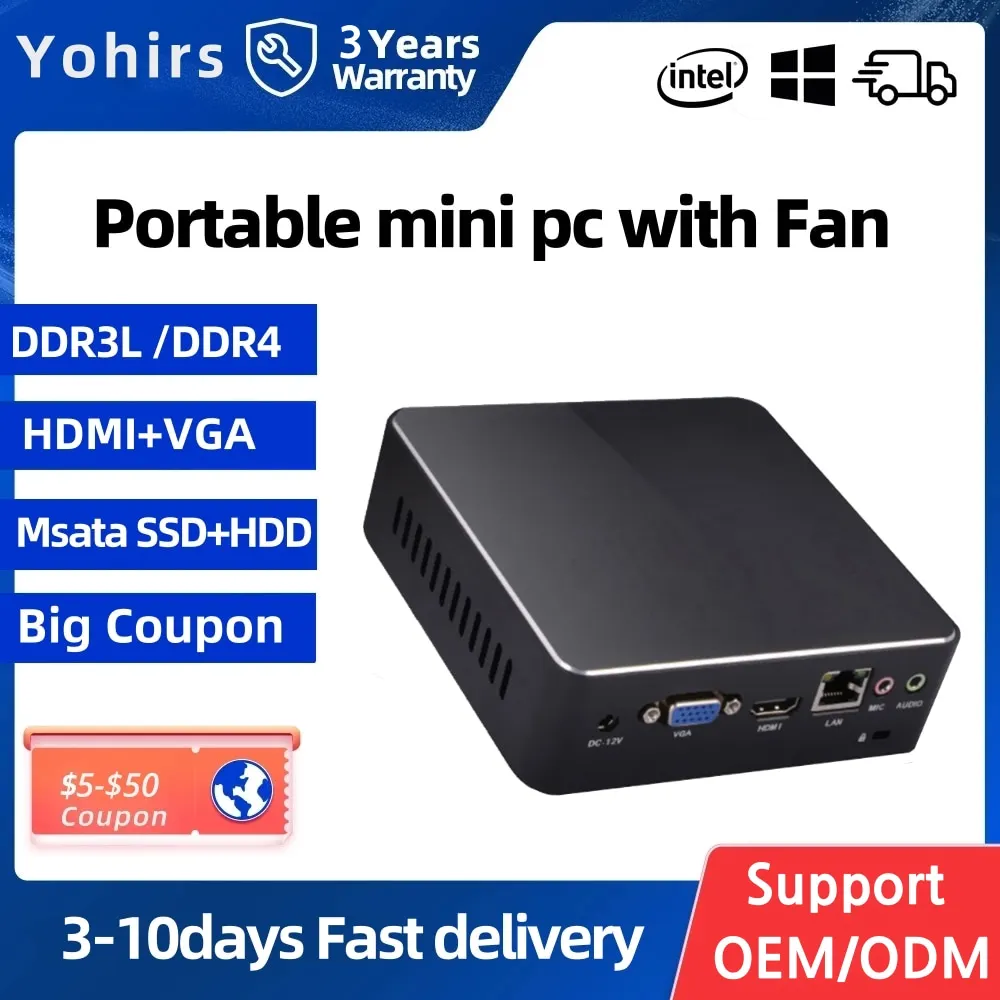 Kipas Mini PC Intel Core i7 6560U 7200U 8130U HDMI VGA Kensington Lock kecil casing untuk sekolah menggunakan keselamatan HTPC komputer