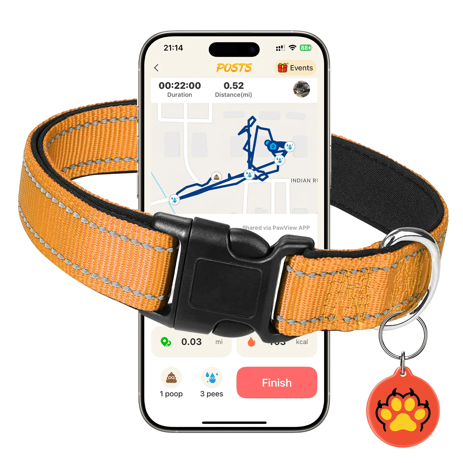 

Reflective dog collar with adjustable orange color and intelligent anti loss pet anti loss positioning ID card for Small Medium