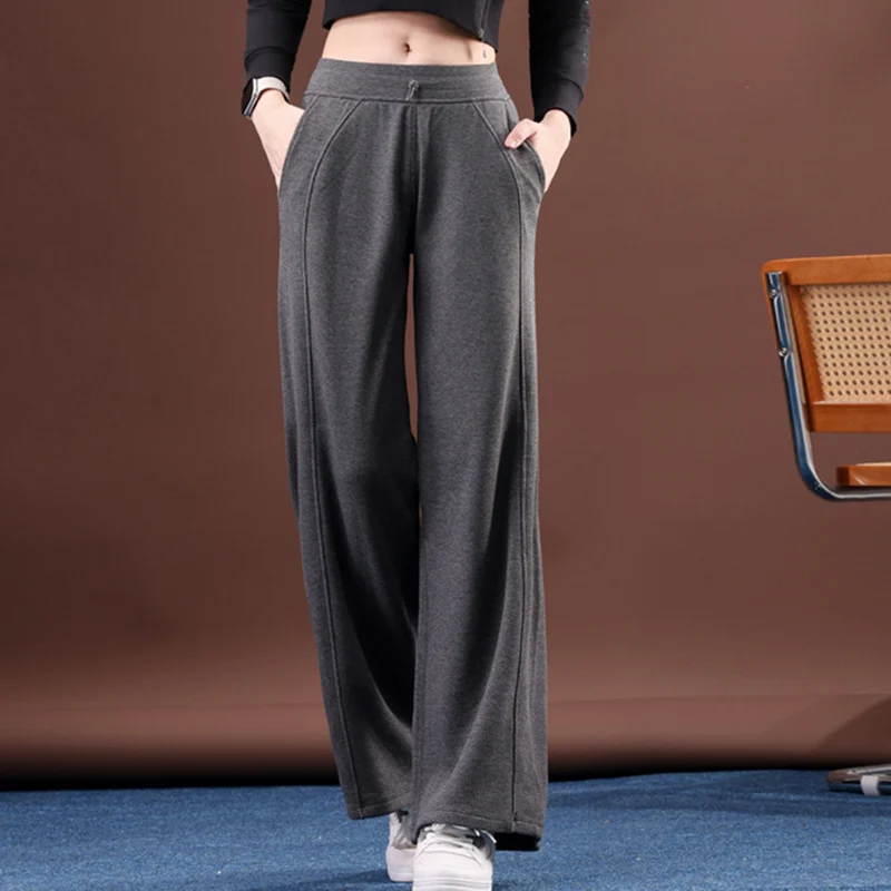 

Женские широкие брюки Ele Slimming: комфортные, теплые, простые, стильные, для повседневной носки, с высокой талией, из фибрового материала