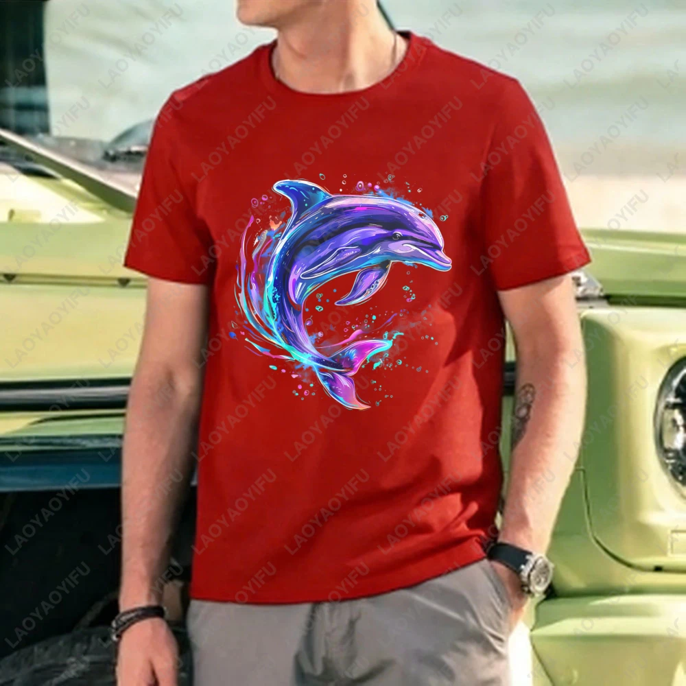 Dolphin Watercolor Art Design Cotton Tshirt Summer Casual Wear For Men And Women Fashion Trendy Graphic Tee Outdoors Beach Party