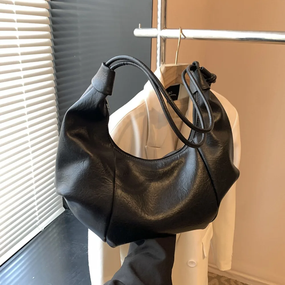 

Простая сумка-хобо из искусственной кожи для подмышек, сумка в форме полумесяца, сумка на одно плечо, большая вместительная сумка для пельменей, унисекс