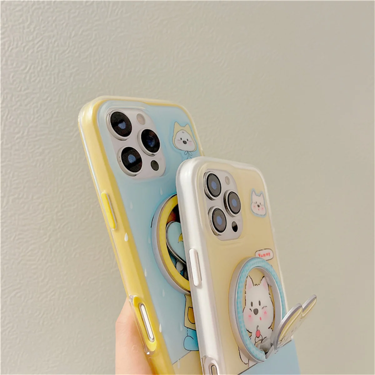 Coreano bonito dos desenhos animados filhote de cachorro magnético caso de telefone para iphone 16 pro 15 14 pro max capa com amor suporte para casos magsafe