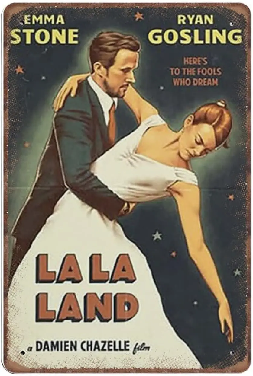 ريترو تين تسجيل لالا لاند تين فيلم إيما ستون رايان جوسلينج الرقص ريترو مضحك خمر ملصق جدار الفن للمطبخ حديقة الحمام