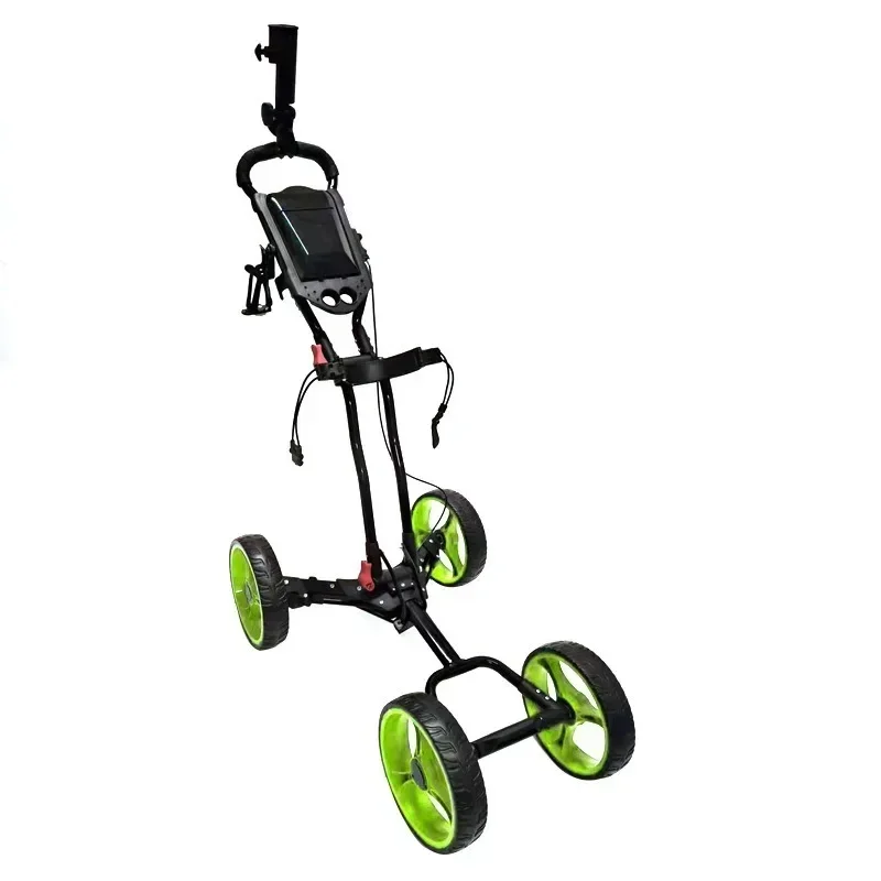 4 Wheel Folding Golf Push Cart Plus-Stainless Steel Construction, Adjustable Handle, Scoreboard, and Reliable Brake System