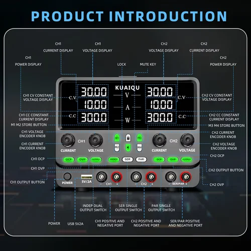 Imagen 2 del producto Fuente de alimentación Variable de doble canal SPS3010-2KD, fuente de alimentación ajustable de laboratorio, regulador de voltaje de banco de 3 vías 30V 10A, serie paralela