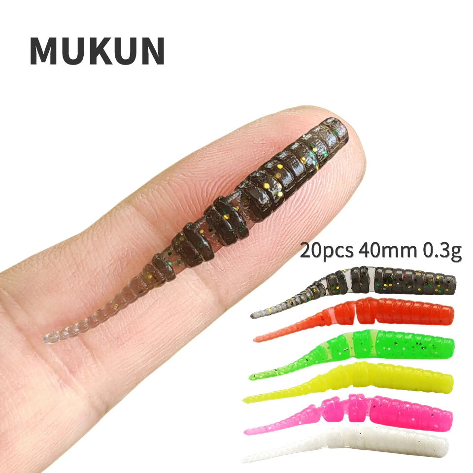 MUKUN 10PCS TPE Mini Soft Fishing Lure Silicone Bait 0.3g/40mm Artificial Swimbait Jig Wobbler Bass Bait Fishing Tackle