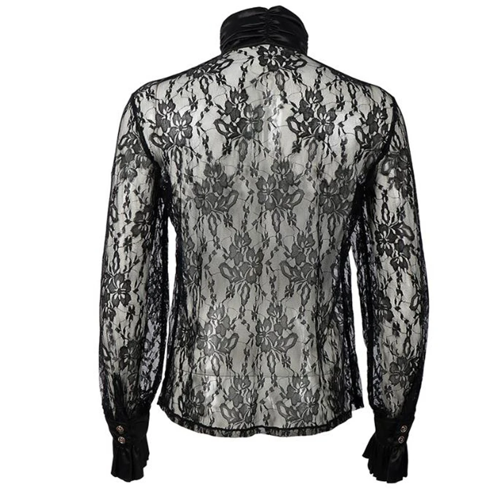 Medieval Men Lace Shirt With Jabot Victorian Shirt Gothic Men Halloween Tops Hip Hop Shirts Dress Up Tops Lace Clothing