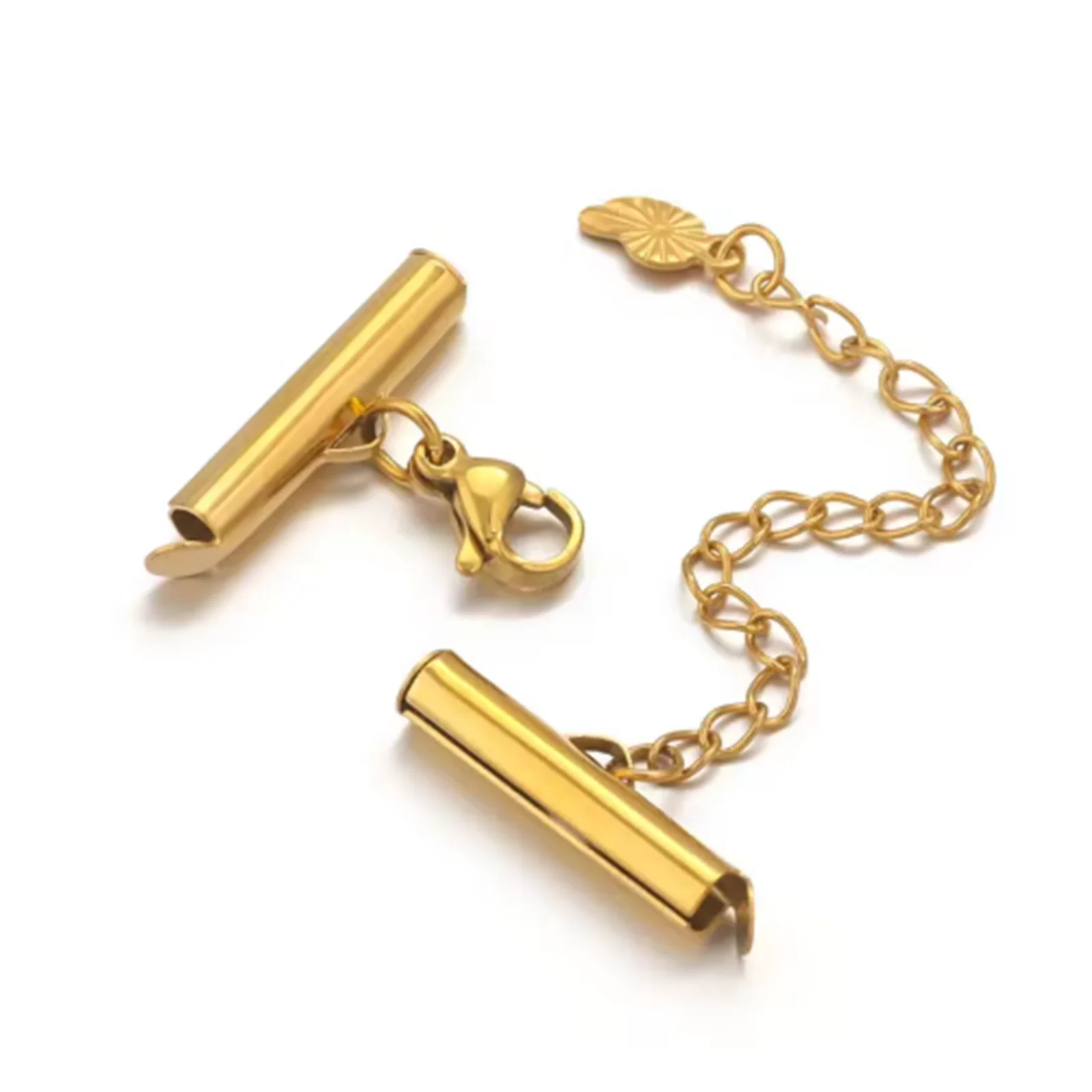 8pcs Stainless Steel Gold Plated Crimp End Beads Slide Chain Clasp Tube Slider Connector for DIY Bracelet Crafts Jewelry Making view 4