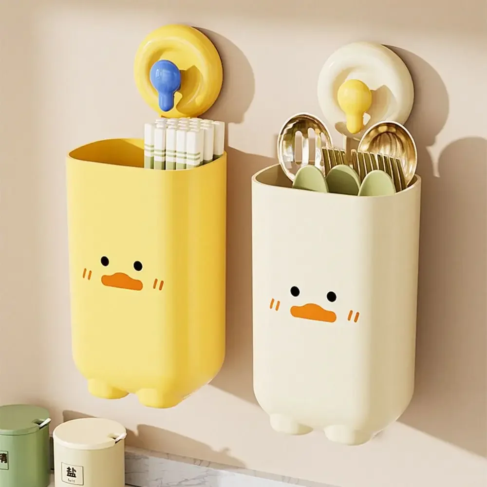 With Suction Cup Kitchen Chopsticks Storage Box Organizer Drain Rack Tableware Storage Rack Wall Mounted Spoon Holder Household
