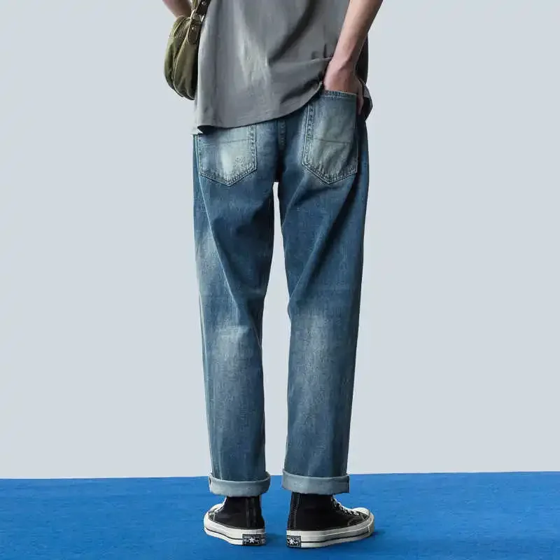 New Arrival Spring Summer New Men's Selvedge Jeans Slim Fit Piercing Washed Destroy Denim Pants