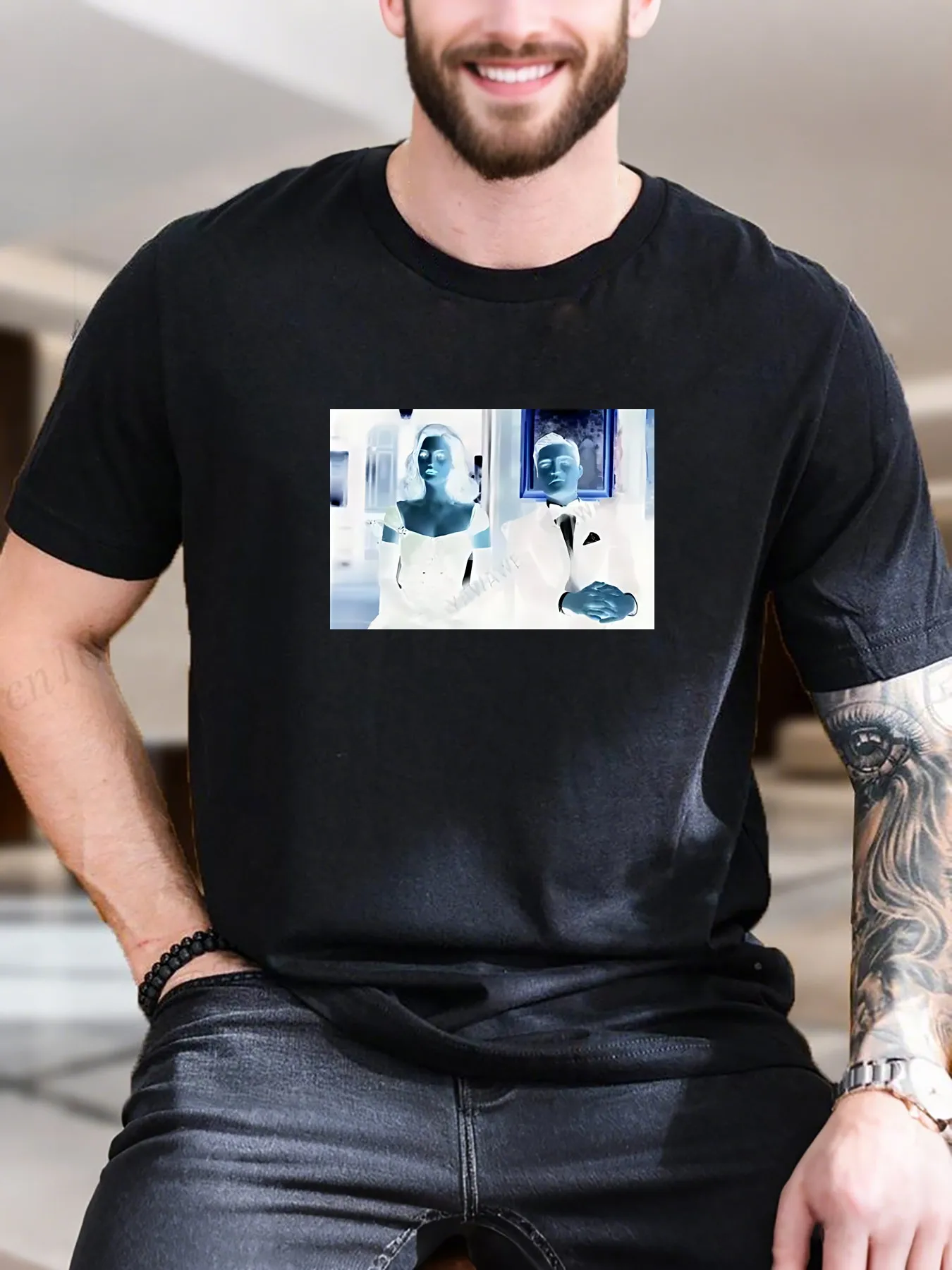 

Men's Cotton Printed T-Shirt - Stylish Formal Couple Design, Breathable & Soft, Casual Comfort Fit for Daily Wear, Trendy Graphic