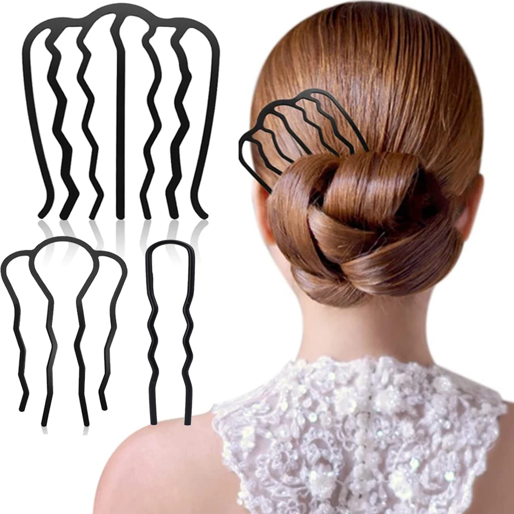 Black Metal Hairs Fork Clip Women Bride Hair Pin Combs Messy Bun Hairpin Clip Hooks Side Combs Updo Sticks Hairs Styling Tools