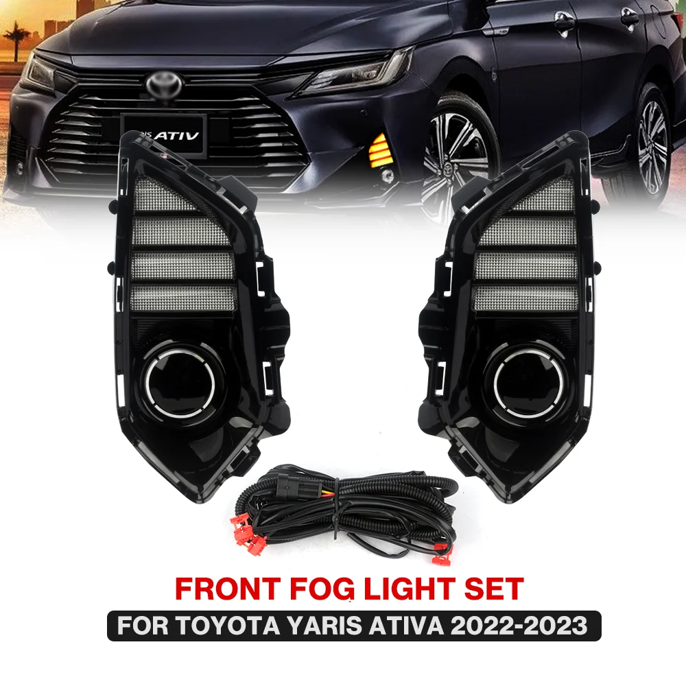 Conjunto de Faróis de Neblina Dianteiros para Toyota Yaris Ativ 2023, Lâmpada de Neblina LED 12V, Capa, Fiação e Interruptor - Conjunto Completo