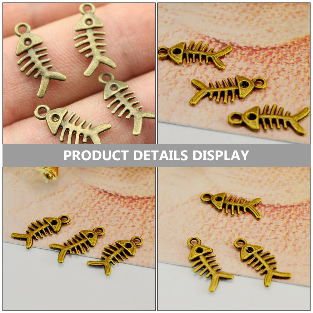 

100 Pcs Fish Bone Pendant Charm Necklace Diy Jewelry Accessories Vintage Charms Metal Making Alloy Pendants