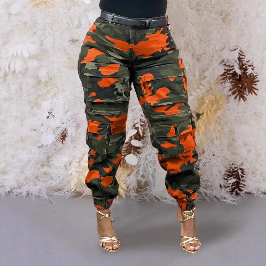 Fashionable High-Waist Camouflage Slim Fit Work Trousers S8025 Cross-Border Independent Station Autumn New Arrival Elastic Ut...