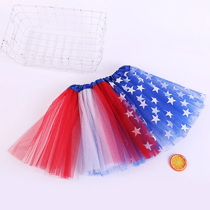 PESENAR July 4 starlight ballet miniskirt red, white, blue star dress, American flag tutu Independence Day dress