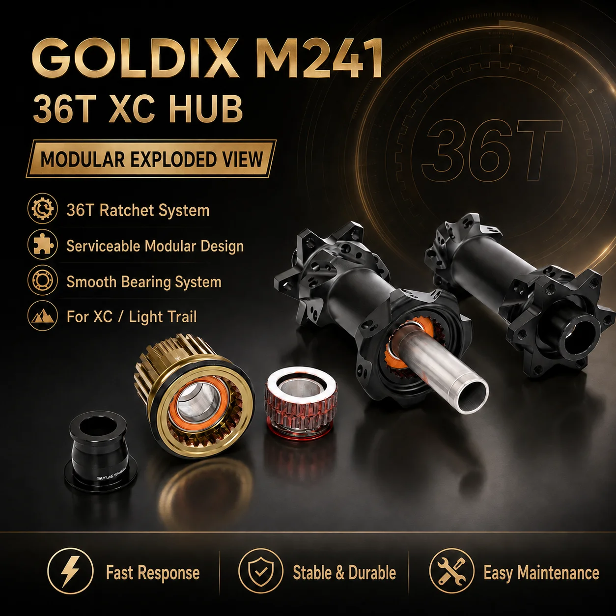 GOLDIX M241 6-Bolzen MTB-Nabe 24/28H BOOST 36T Ratchet Leichtgewichtige Vorder- und Hinterrad-Mountainbike-Nabe HG XD MS 110x15 148x12 Freilaufnabe – Detail 4