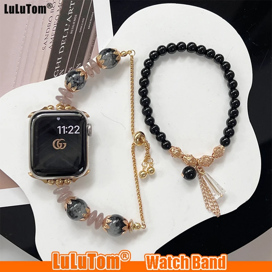 Jewelry Strap Set For Apple Watch 9 Band Ultra 2 49 38 41 40 44 45 42 Crystal Beads String Bracelet IWatch Series 8 7 6 SE 5 4 3