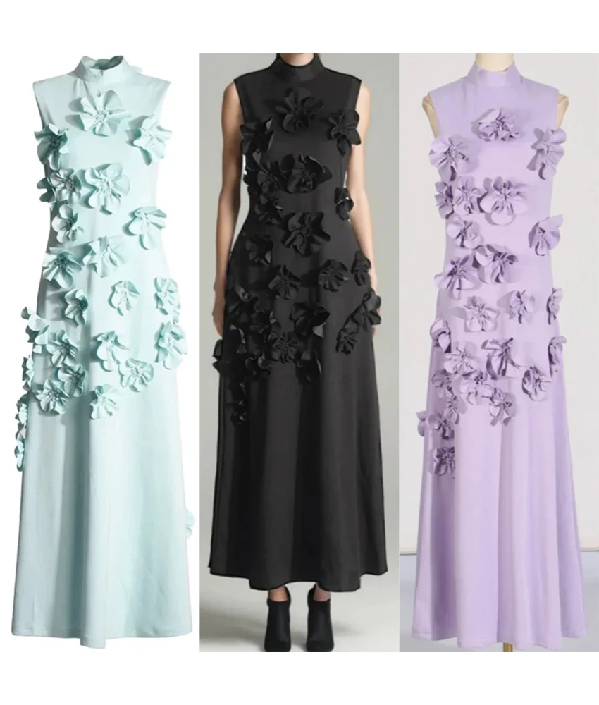 

Customized Graceful Jersey A-Line 3D Flowers 3D Bow Evening Dress Temperament Sleeveless High Collar Bespoke Occasion Gowns