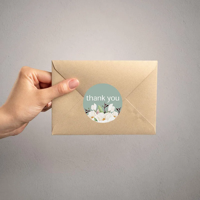 100-500PCS New Thank You Stickers for Business Small Merci Home Made Label Roll Packaging Sticker Flower Pack Rolling Sticker