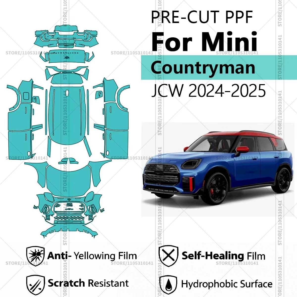 

Защитная пленка PPF для Mini Countryman JCW 2024-2025, предварительно вырезанная, прозрачная, профессиональная автомобильная пленка PPF