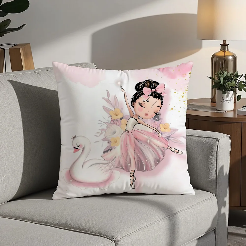 Cartoon Cute Ballet Girl Pillow Case Plush Fabric Soft  Pillowcase Double Sided Print Cushion Cover Household Gifts