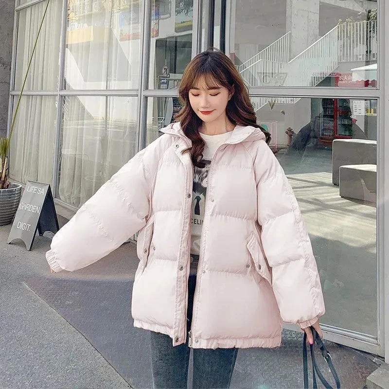 Oversized Women Winter Jacket Short Hooded Parkas Casual Solid Color Thicken Warm Cotton-padded Outerwear Puffer Coats Female