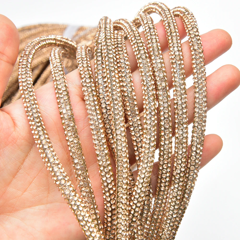 2 Yards 6mm Glitter Glass Rhinestone Tube Diamond Rope Bling Strass Crystal Cord Diy Hoodie Drawstring Shoes Bags Accessories
