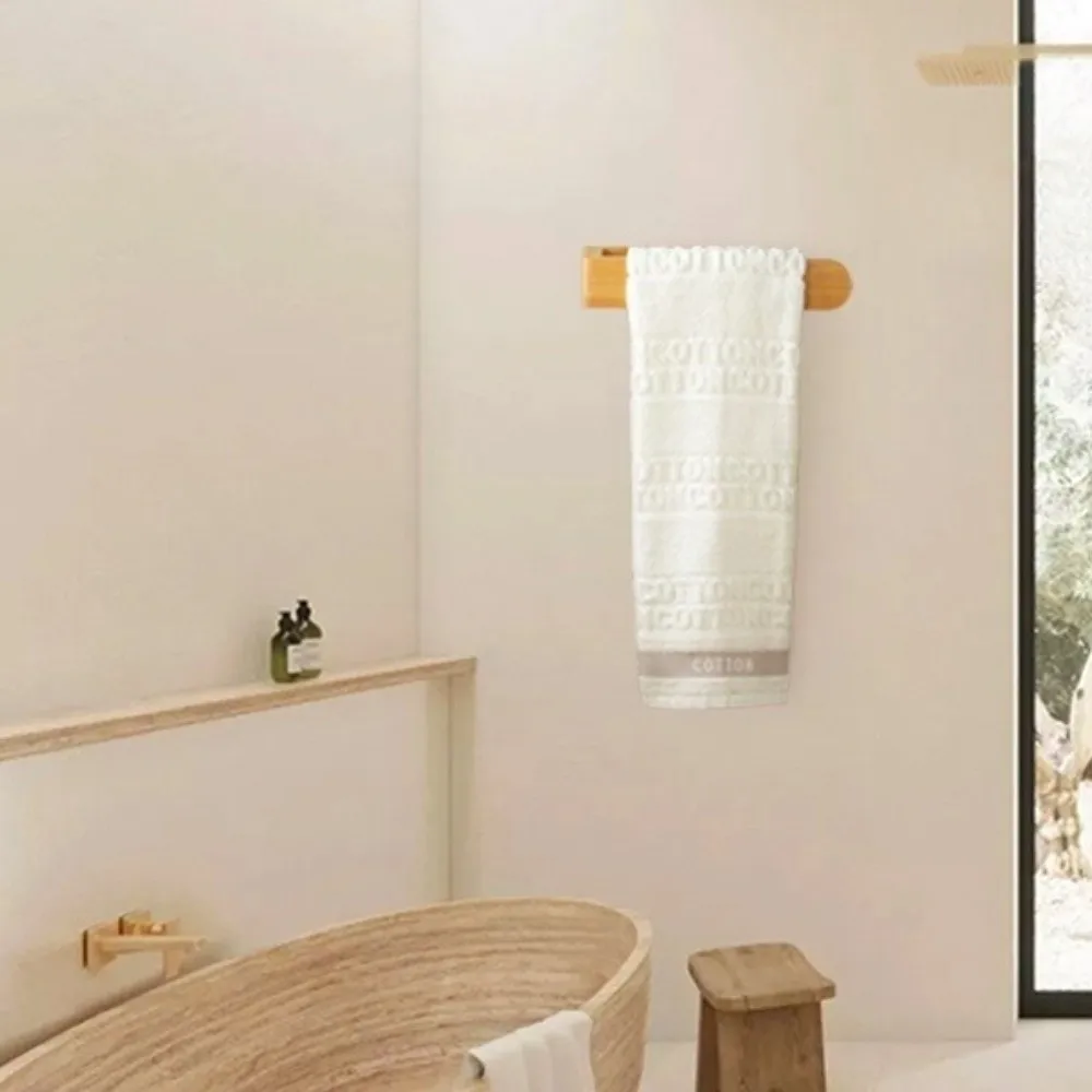 Durable Adhesive Bamboo Wooden Towel Rack Wall-Mounted Toilet Storage No Drill Shelf Waterproof Bathroom Organizer Bathroom