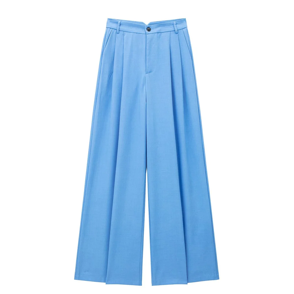 2024 Zarb Spring/Summer New Women\'s Slim Straight Leg Pants, Casual Versatile Pleated High Waist Wide Leg Pants