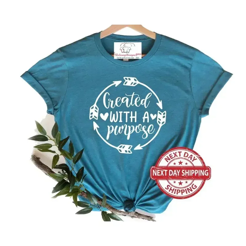 Created with A Purpose T Shirt Christian Religious Inspirational Thankful Grateful Blessed Bible for Women