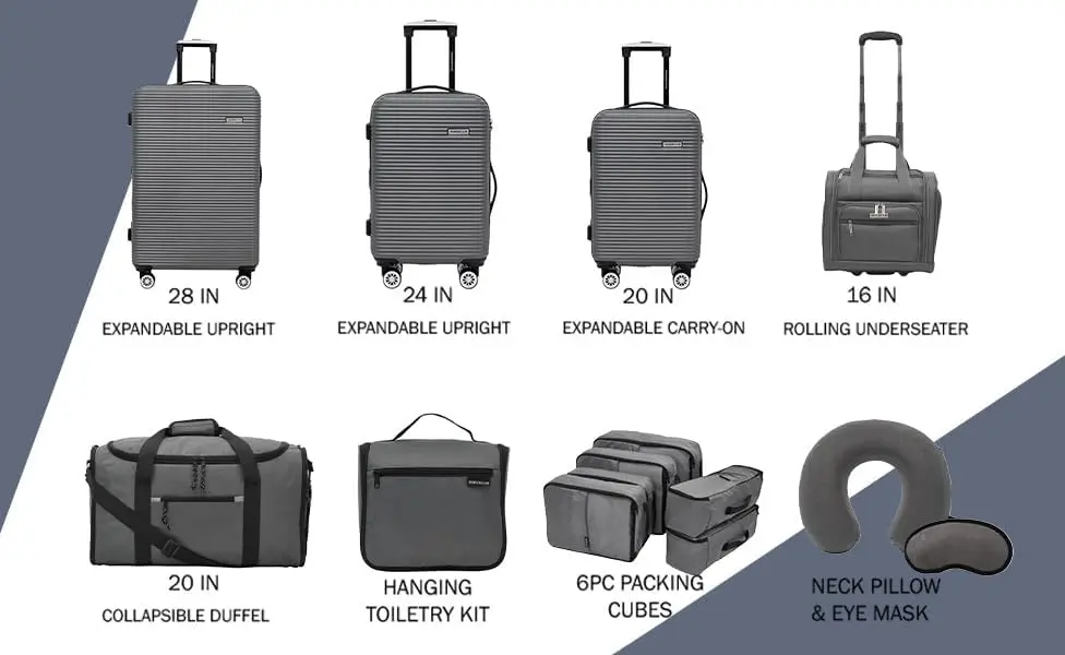 Club Riddock Luggage and Travel Accessories, Charcoal, 14-Piece Set