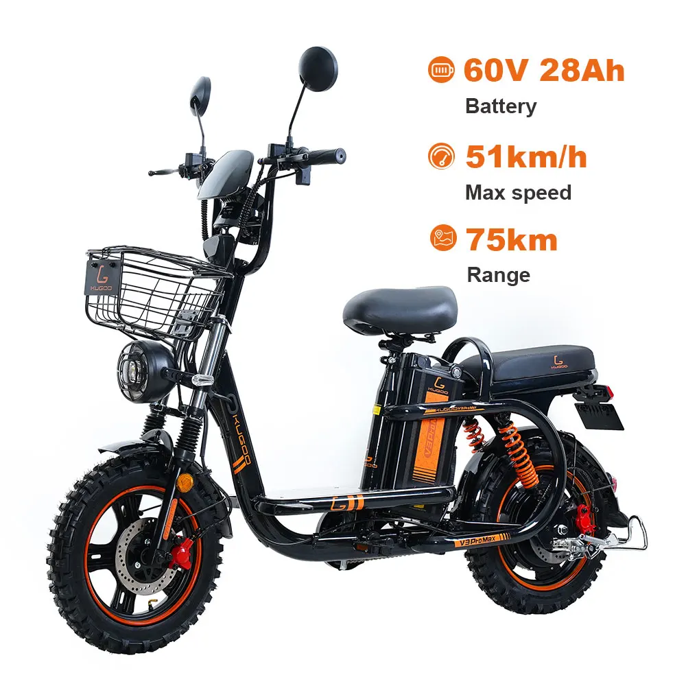 

KUGO V3 PRO MAX Electric Bicycle 800W 75KM Long Range 60V 28Ah Max Speed 51Km/h Electric Bike 17inch Tire City Ebike for Adults