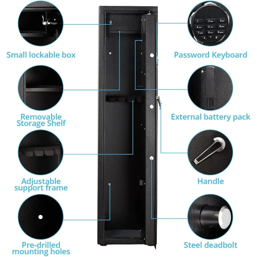 5-6 Gun Safe for Rifle, Upgraded Quick Access Large Rifle Gun Security Cabinet, Lock Box for Rifle Shotgun Firearms, Removable