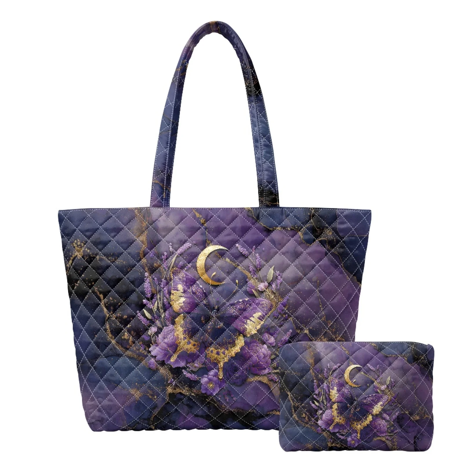 Coloranimal Frog Moon 2 Pack Embroidered Tote Handbag with Cosmetic Pouch for Outdoor Office New Trend