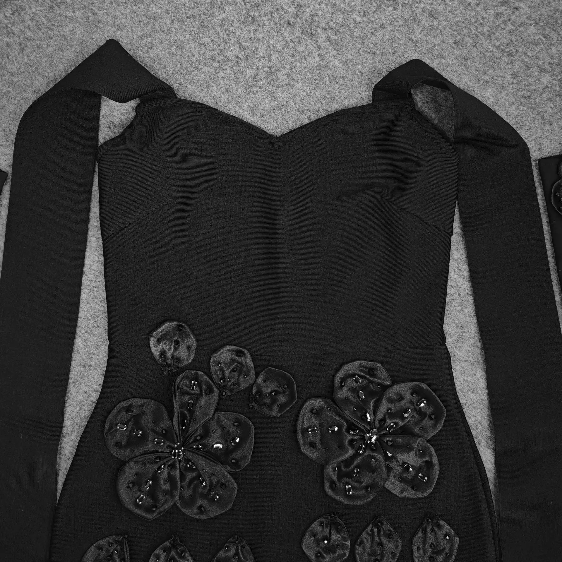 Seksowna sukienka bandażowa z kwiatowym wzorem, wiązana na szyi, dopasowana, z rękawiczkami, damska, elegancka, na wieczór, studniówkę, do klubu, na urodziny, imprezę, do klubu nocnego.