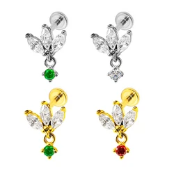 316L Stainless Steel CZ Pendant Ear Stud helix Piercing Cartilage  Internal Thread Labret  Piercing  Conch Jewelry Earring