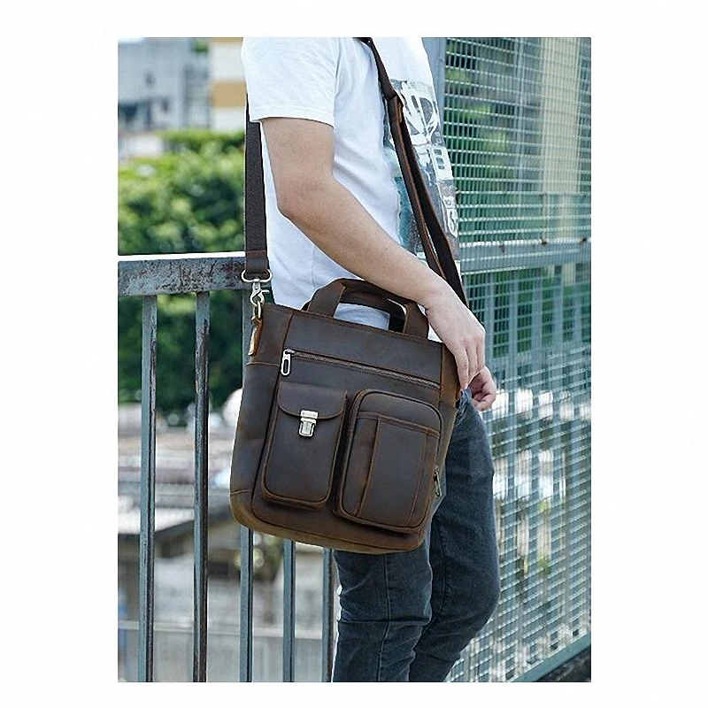 Crazy Horse Genuine Leather Men\'s Shoulder Bag Vintage Messenger Bags Male Bolsos Crossbody Bags Quality Man\'s Travel Handbag