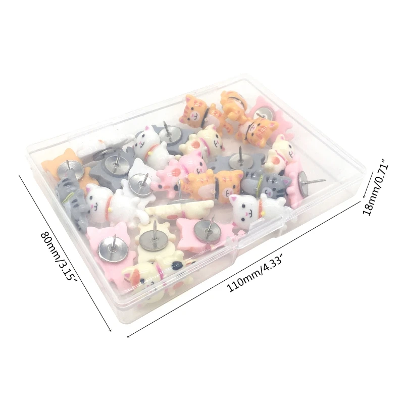 30 Pcs Pushpins การ์ตูนน่ารักสำหรับแมว PUSH Pins Thumb Tacks เรซิ่นสำหรับหัวเหล็กวาด Pins สำหรับ Corkboard Bulletin dropship
