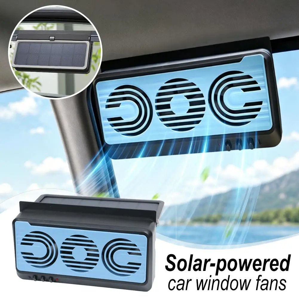 Solar Car Fan 3 Fans Auto Window Cooler Ventilator Silent Air Circulation Cooling System for SUV RV Travel Rotating Cool Fan