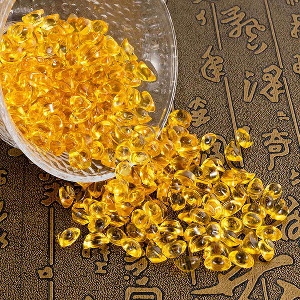 25Pcs Small Yellow Crystal Golden Ingot Ornaments Mini Yuanbao Decor for Wealth Luck Fengshui Home Office Desktop Decoration