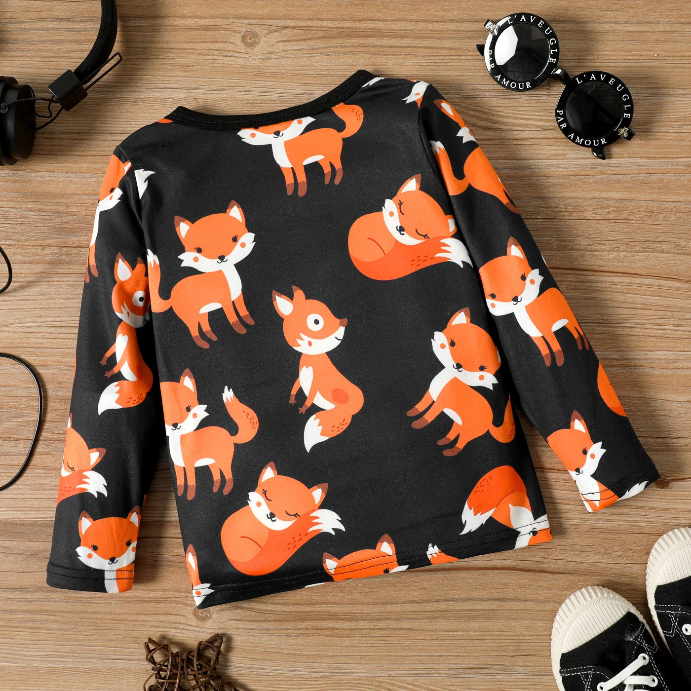 PatPat Toddler Boy Fox Print Long-sleeve Tee