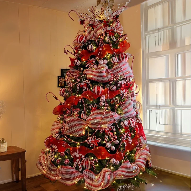 Weihnachtsbaumschmuck, Band, Netzband für Kranz, Schleife, Girlande 2025, Weihnachtsdekoration, Heimdekoration, Geschenke, Navidad, Neujahr 2026 – Detail 2