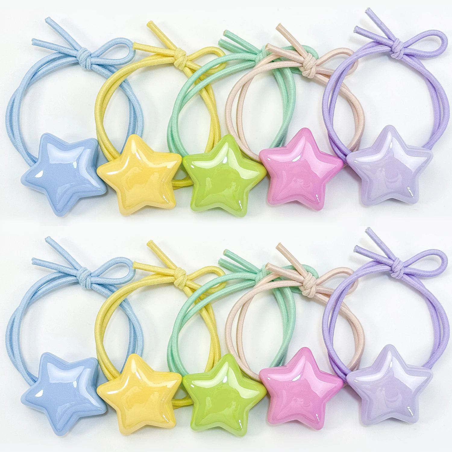 2/5PCS Candy Color Star Elastic Hair Bands For Girl Cute Kawaii Fancy Ponytail Holder Ties Braid Rubber Ties Headwear