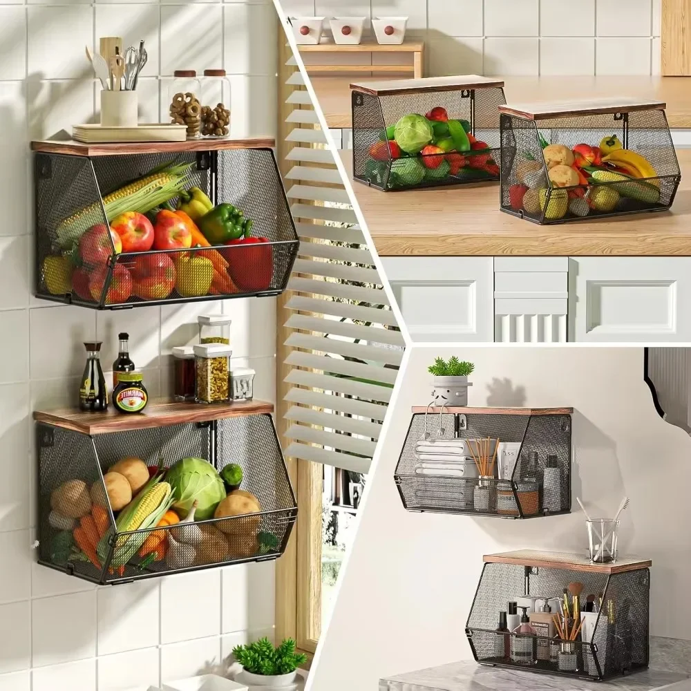 Hanging Fruit Basket Portable Stackable Desktop Shelf Onion Organizer Baskets Kitchen Storage Rack Wall Mounted Countertop Frame
