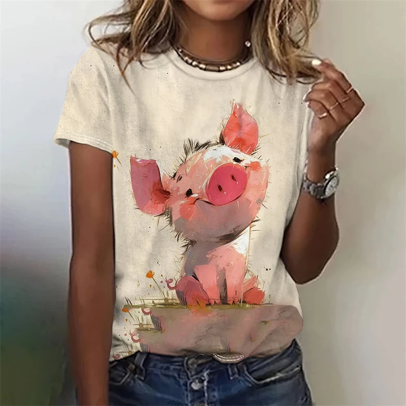 Summer Fashion Blouse Cartoon Animal Funny Tee Shirts O-Neck Casual Ladies Female Clothing Street Short Sleeve Loose Basis Tops