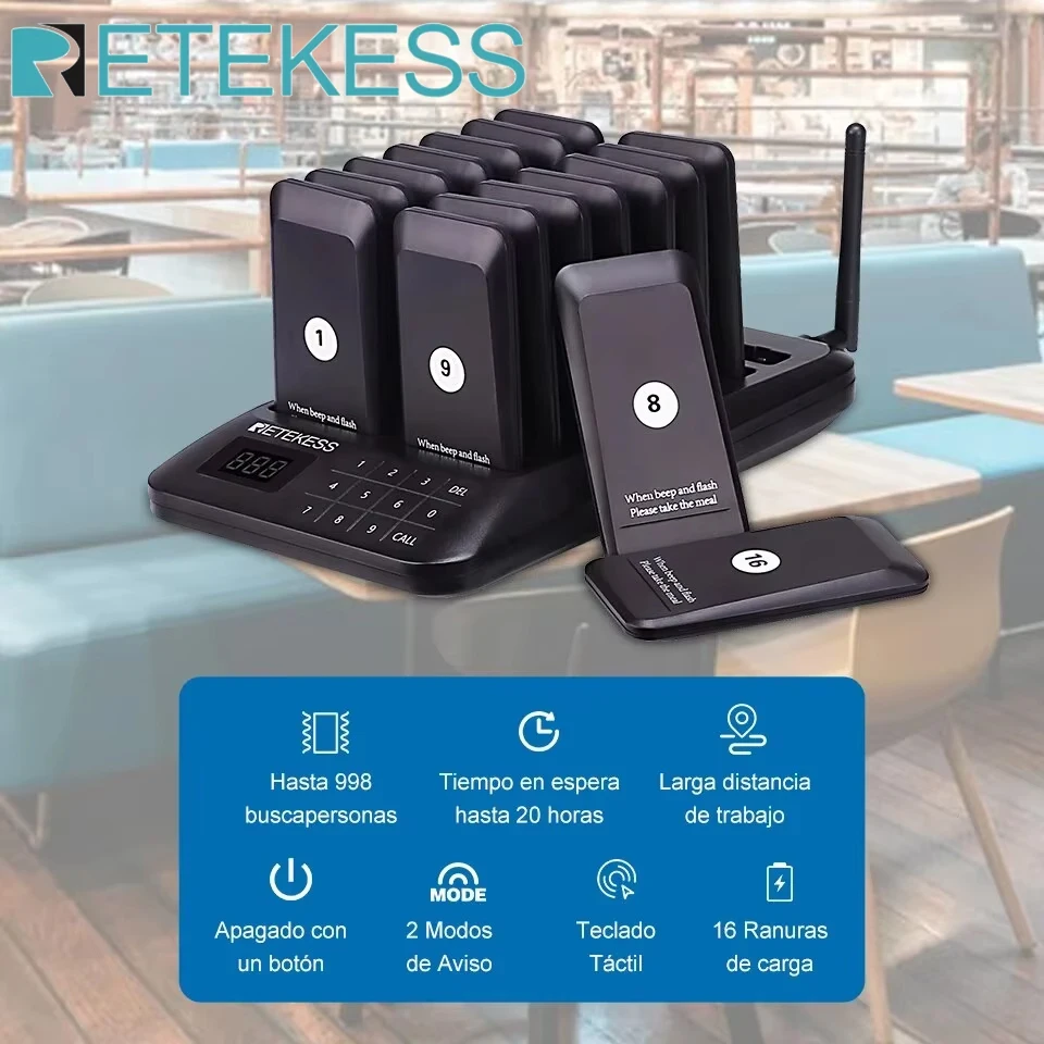 RETEKESS TD157 Pager Wireless Calling System 16 Coasters Buzzer Beeper Bell Receivers For Bar Cafe Food Truck Hotel Church