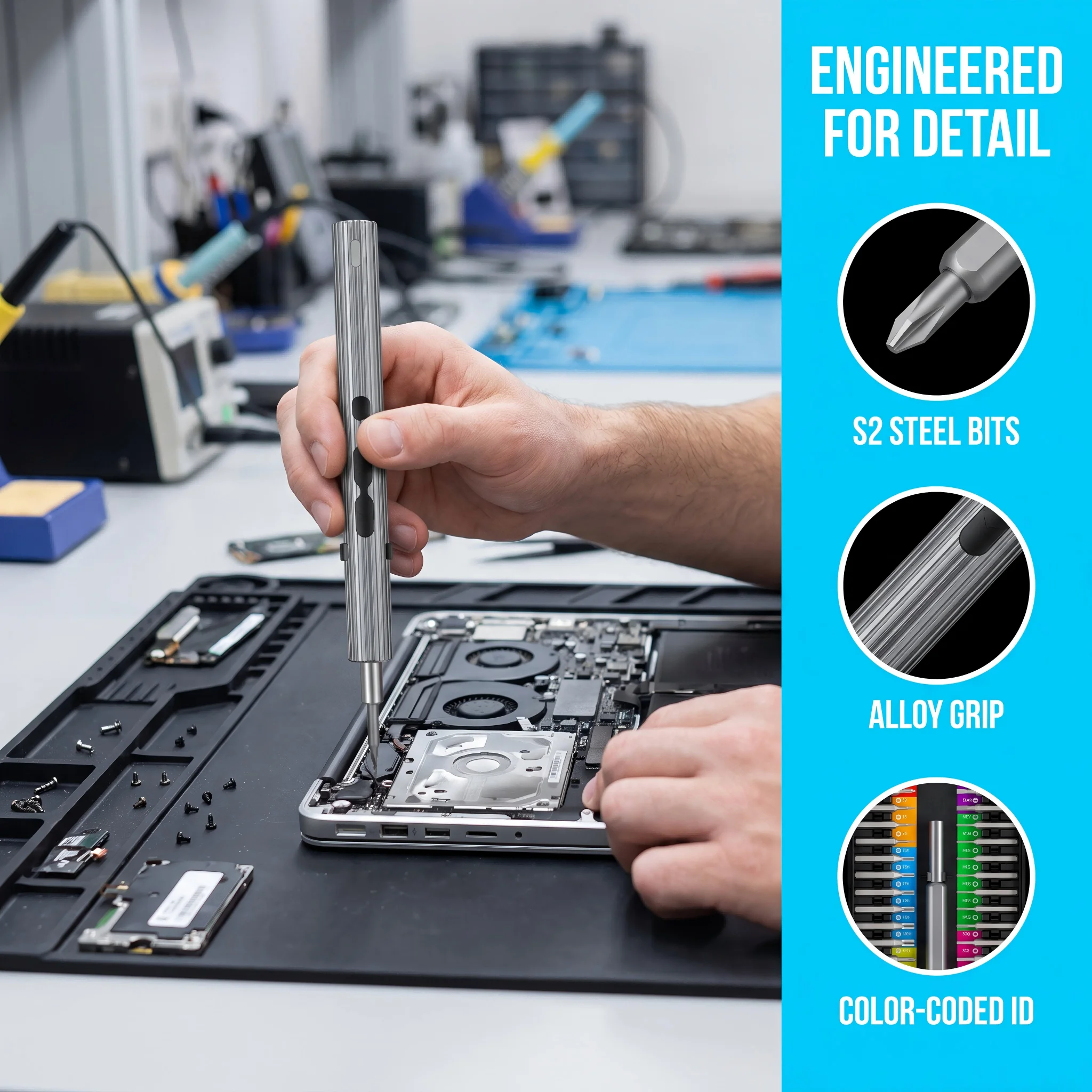58‑in‑1 Precision Electric Screwdriver Set, S2 Steel Bits Dual‑Mode Repair Kit for Phone Laptop Game Console Electronics Repair